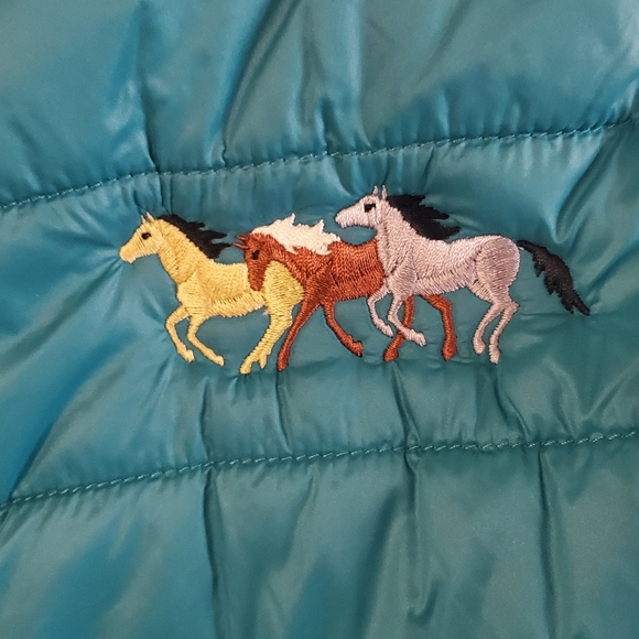 LANDWAY OUTERWEAR VEST HORSES. SZ 2XL. TEAL. ZIP UP - Picture 4 of 7